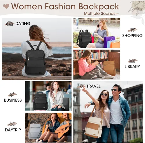 Vista 2 de NUBILY Mochila de cuero antirrobo para mujer, mochila de viaje, impermeable, casual, mochilas de moda, Negro -, Moda