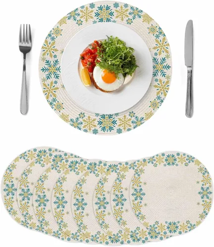 Vista 12 de Christams Round Placemats Set of 2 Snowflake Table Mats for Dining Table Decor Gold Black Round Braided Placemats Heat Resistant Washable Woven