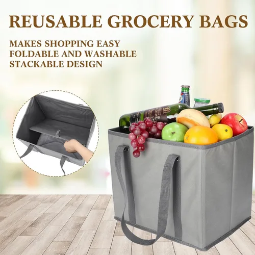 Vista 4 de Zhehao 10 Pack Reusable Grocery Bags Foldable Heavy Duty Shopping Bags Bulk for Groceries Large Tote Bag with Reinforced Handles Bottom Storage Bag