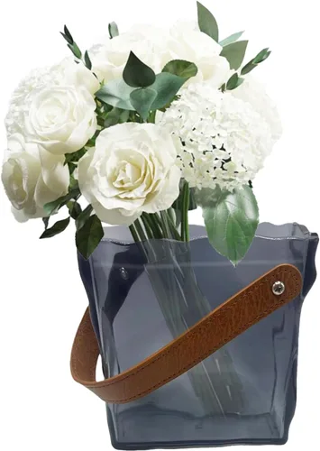 Vista 10 de Florero transparente con asa – Florero de cristal para flores, jarrones decorativos únicos de 6 pulgadas, jarrón grande fresco para centros de mesa