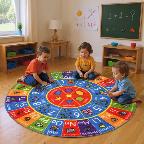 KC Cubs Alfombra educativa antideslizante con alfabeto, números y formas de 3 x 3 pulgadas, para niños, guardería, aula, sala de juegos, guardería