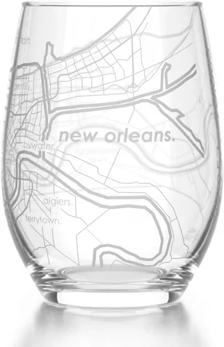 Vista 37 de Well Told Copa de vino sin tallo grabada con mapa de Houston, Texas, vidrio grabado (4 dl, transparente) Regalos personalizados de la ciudad