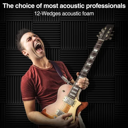 Vista 5 de HEMRLY Paneles de espuma acústica, paneles de espuma autoadhesivos a prueba de sonido de 1 x 12 x 12 pulgadas, paneles acústicos absorben el ruido