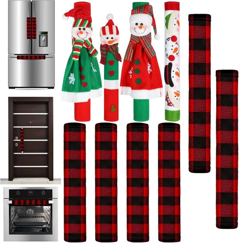 Vista 8 de Boao Funda navideña para manija de puerta de refrigerador, muñeco de nieve de Papá Noel, fundas decorativas para nevera, microondas, horno