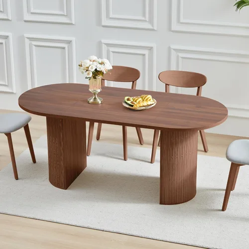 Vista 9 de Mesa de comedor extensible de 41 pulg. a 78 pulg. para 4-8 personas, mesa redonda expandible de cocina con base estriada, mesas modernas ovaladas