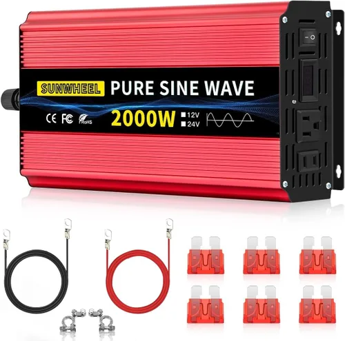 Vista 14 de SUNWHEEL Inversor de onda sinusoidal pura de 500 W, CC 12 V a CA 110 V/120 V, inversor de potencia para automóvil con 2 salidas de CA y pantalla LCD