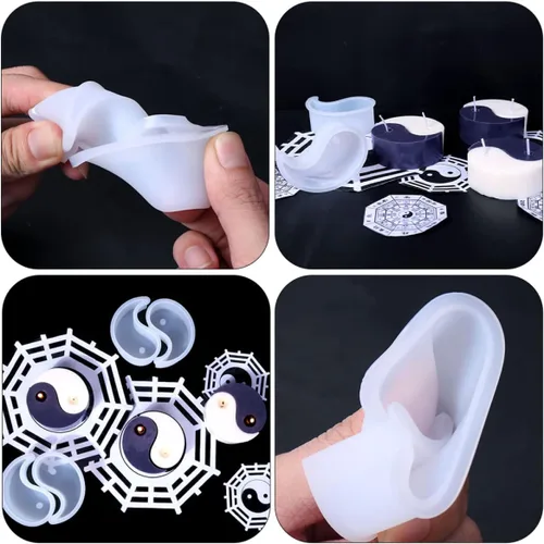 Vista 3 de Garneck 8 moldes de silicona para velas para hacer velas, diseño flexible de Tai Chi para decoraciones perfumadas únicas, fáciles de usar