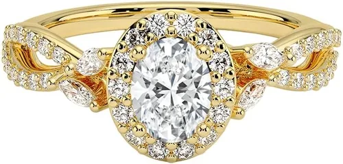 Vista 4 de IGI Anillo de compromiso de diamantes de talla excelente ovalada blanca de 0.93 quilates con marquesa de acento y diamantes redondos de laboratorio