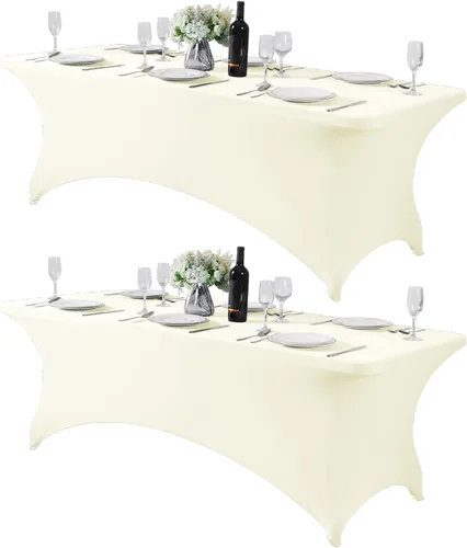 Vista 176 de Paquete de 2 manteles de elastano para mesa de 4, 6 o 9 pies, mantel elástico universal ajustable para fiestas, banquetes, bodas y eventos