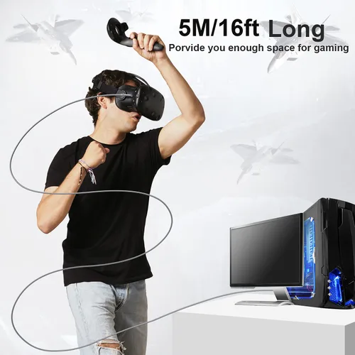 Vista 2 de Cable de enlace de 16 pies, USB3.0 a USB tipo C, trenzado de 90 grados con transferencia de datos rápida de 5 Gbps, cable de carga USB C para Oculus