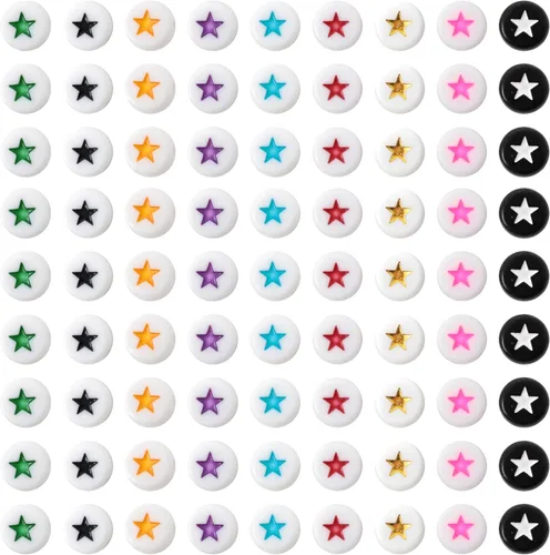 Honbay 3.53 oz (alrededor de 720 piezas) de 0.276 in Mini cuentas acrílicas: cuentas planas redondas con patrón de estrellas espaciadoras para