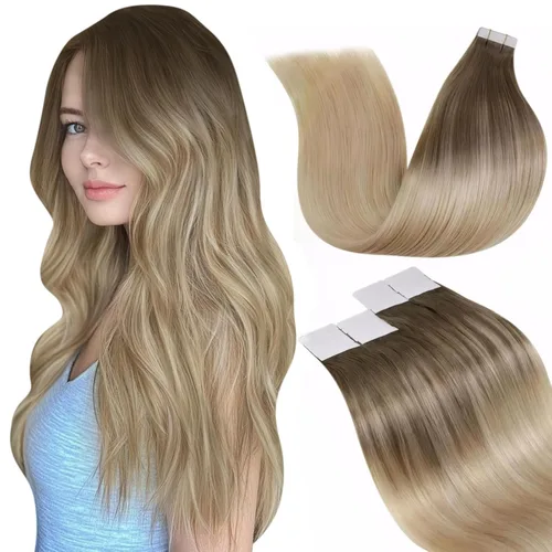 Vista 44 de LaaVoo Extensiones de Cabello con Cinta de Cabello Humano Extensiones con Cinta de 18 Pulgadas Negro Extensiones de Cabello con Cinta Cabello Humano