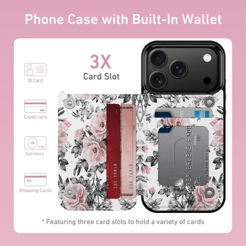 Vista 813 de LETO para iPhone 15 Pro Funda tipo cartera - Tapa tipo folio con patada - Diseños de moda - Tarjetero - Funda protectora para mujeres y niñas - 6.1