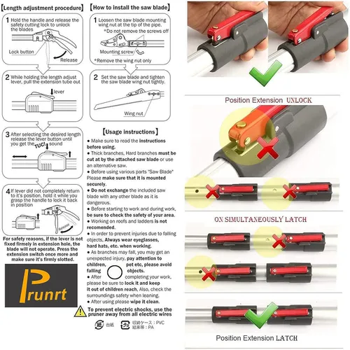 Vista 8 de Podadora de árboles extensible de 5.4 a 14.8 pies, 4 secciones, cortadoras telescópicas de corte y sujeción, sierras de poste, tijeras de podar