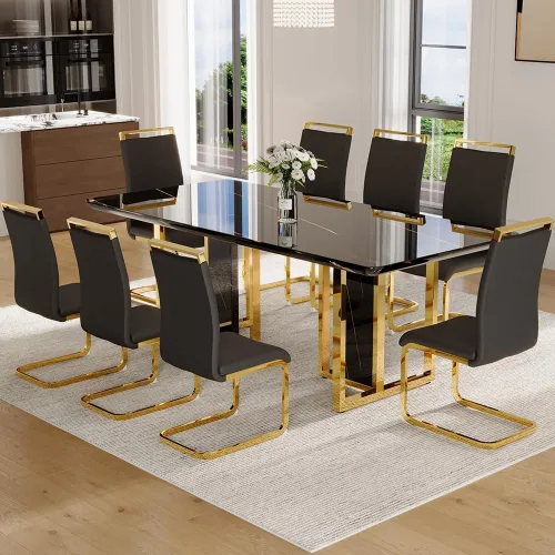 Vista 64 de Juego de mesa de comedor MEMUY de 160 cm para 4 personas, juego de mesa de comedor blanco para 4, juego de mesa y sillas de comedor de mármol