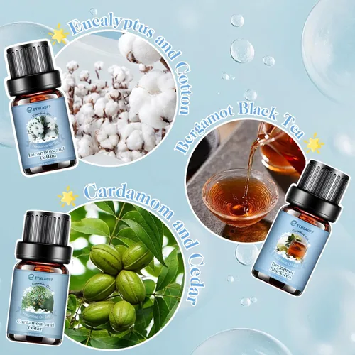 Vista 4 de Set de Aceites Esenciales Limpios, Set de Aceites Esenciales para Lavandería, Paquete de 6 Aceites de Fragancia para Difusor para el Hogar, Uso