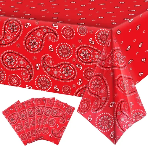 Vista 10 de Mantel rectangular de plástico con estampado de cachemira para fiestas temáticas de vaquero occidental, 108 x 54 pulgadas (rojo, paquete de 3)