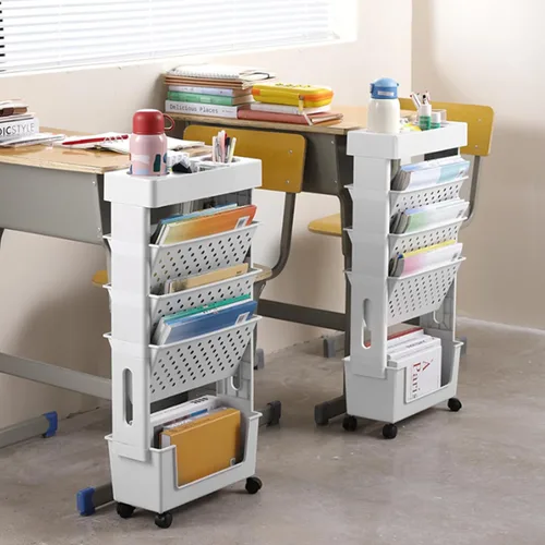 Vista 2 de Carrito de estantería movible, giratorio, extraíble, de plástico, multifuncional, organizador de escritorio con ruedas, 6 capas