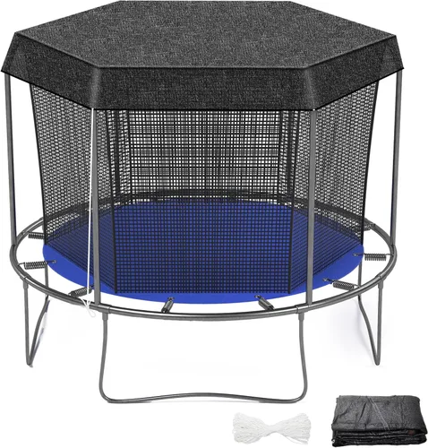 Windyun Cubierta redonda para cama elástica de 6 agujeros, color negro, cubierta superior para tienda de campaña de 8 pies, 10 pies, 12 pies con