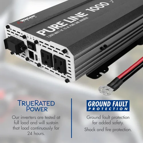 Vista 3 de Wagan EL3804 - Inversor de línea pura de 1000 vatios CC, 12 V a 110 V CA, inversor de corriente de onda sinusoidal pura para el hogar, RV, camping