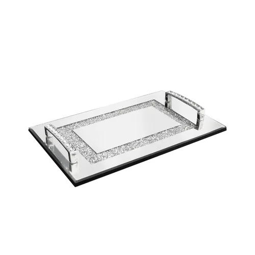 American Atelier Bandeja decorativa brillante con asas, color plateado
