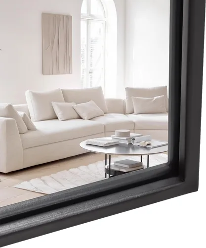 Vista 4 de Suidia Espejo de pared, espejos decorativos de ventana de 24 x 36 pulgadas, marco de metal, decoración de pared para dormitorio, sala de estar, Negro