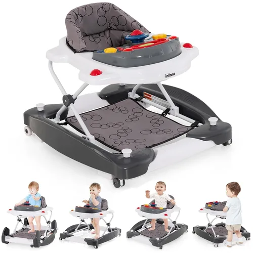 Vista 10 de INFANS Andador de bebé, 5 en 1 Behind Walker, mecedora sentada con bandeja de música extraíble, altura ajustable, cojín de asiento lavable, centro