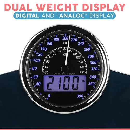 Vista 3 de Adamson Báscula Híbrida 2 en 1 Analógica y Digital para Peso Corporal hasta 400 libras - Vidrio Templado Grueso - Pantalla Extra Grande - Báscula