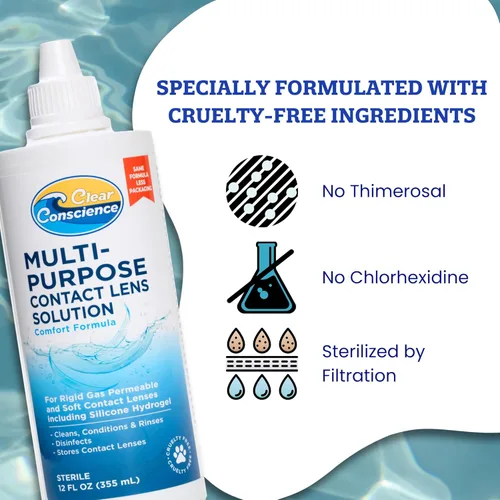 Vista 5 de Solución de lentes de contacto de tamaño de viaje libre de crueldad, 3 onzas líquidas, limpiador y acondicionador suave multiusos para el cuidado