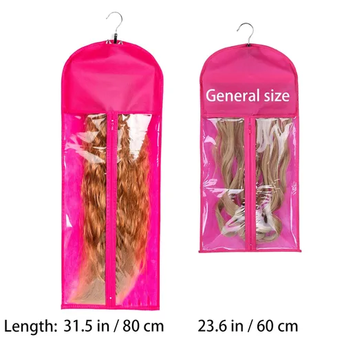 Vista 2 de 1 Paquete de Soporte para Extensiones de Cabello Extra Largos, Bolsa de Almacenamiento para Pelucas con Colgador, Piezas de Cabello, Estuche