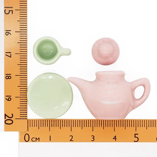 Vista 4 de Odoria 1/12 Juego de té de porcelana en miniatura 15pcs accesorios de decoración de casa de muñecas