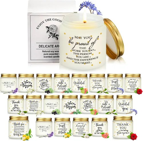 Roowest 30 velas de agradecimiento a granel para empleados, tarros de vela de agradecimiento a los empleados, 3.5 onzas perfumadas de soya