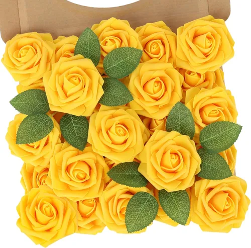 Vista 11 de N&T NIETING 25 unidades de flores artificiales, Rosas de espuma artificial de sensación real al tacto, decoración para boda, dama de honor, ramo