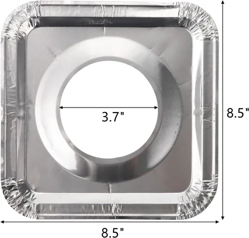 Vista 2 de ZEAYEA 100 Pack Aluminum Foil Stove Burner Covers, 8.5" Square Disposable Gas Burner Liner, Gas Range Protector Bibs for keep Gas Range Clean