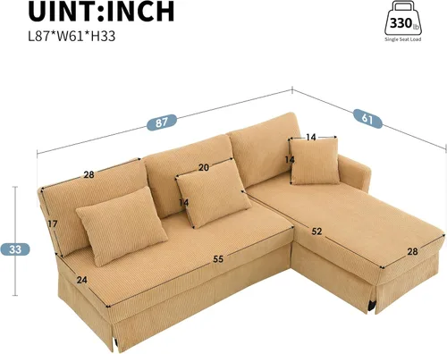 Vista 81 de Sofá modular de felpilla con tapicería en forma de L, sofá modular de 4 asientos con otomana extraíble y 5 almohadas para sala de estar, apartamento