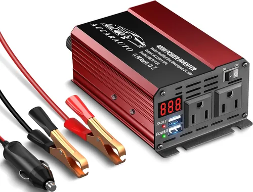 Vista 7 de Inversor de corriente de 300W para vehículos DC 12V a 110V AC Adaptador de enchufe de coche Convertidor de salida con 4.8A Dual USB y USB-C