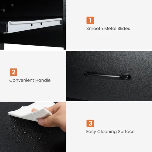 Vista 7 de Escritorio para computadora con cajones, mesa de estudio con estantes de almacenamiento, bandeja para teclado, mesa de tocador de maquillaje de Negro