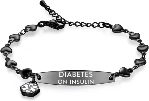 Vista 47 de mnmoom Pulseras de alerta médica para mujeres 6.5-8 pulgadas ajustables corazón links pulseras médicas con grabado