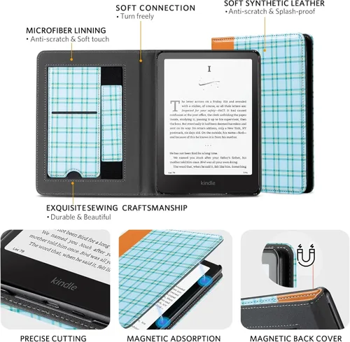 Vista 357 de CoBak Funda inteligente para Kindle Paperwhite de 6.8" de 11ª generación 2021 con función de encendido automático, ligera, delgada, de piel **Salvia