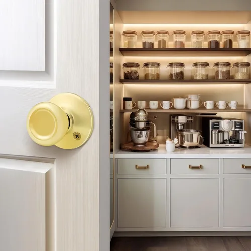 Vista 15 de GOBEKOR Paquete de 1 perillas para puerta de paso, pomos interiores de latón pulido sin llave, pomos de puerta de armario, pasillo, pomo de paso