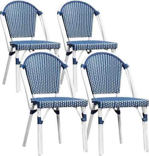 Vista 45 de PURPLE LEAF juego de 2 sillas de estilo bistró francés para patio, sillas de comedor, sillones de mimbre de aluminio tejido a mano, sillones