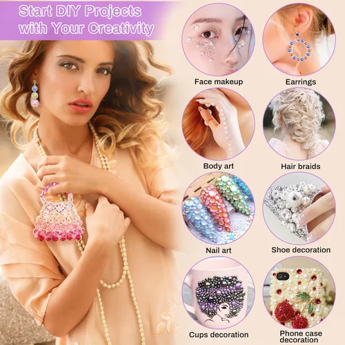 Vista 6 de cridoz - 8000 perlas de parte trasera plana para manualidades, varios tamaños, cuentas de perlas semicirculares, diamantes de imitación para uñas