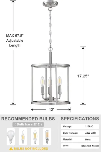 Vista 3 de Doraimi Lighting Lámpara colgante de 3 luces con acabado de níquel cepillado, lámpara geométrica de cadena ajustable, jaula de metal, iluminación