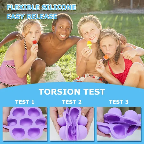 Vista 4 de Moldes de silicona para paletas de 14 cavidades, 2 moldes para paletas de hielo con palos de colores para morder huevos, moldes de helado