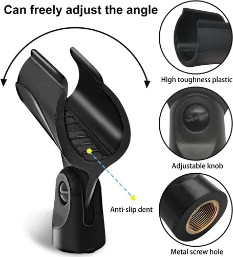 Vista 3 de Soporte universal para clip de micrófono, viene con adaptador de tornillo macho de 5/8 pulgadas a hembra de 3/8 pulgadas adecuado para micrófonos