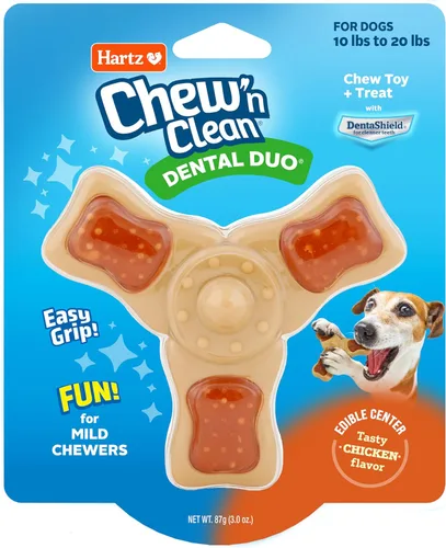 Hartz Chew 'n Clean - Juguete masticable y trato en un solo juguete para perros con sabor a pollo, pequeño
