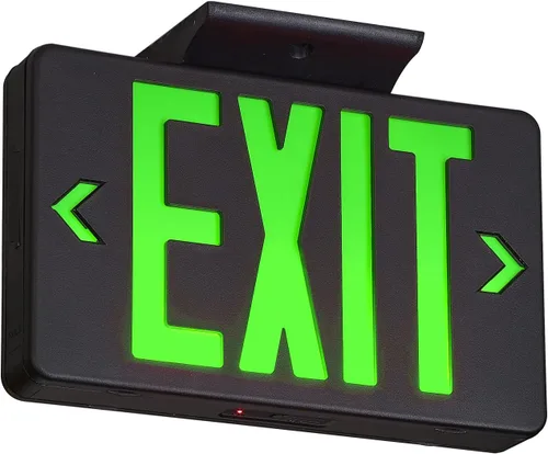 TANLUX Señal de salida verde con carcasa negra, luz LED de salida de emergencia con batería de respaldo, certificación UL, letreros de salida