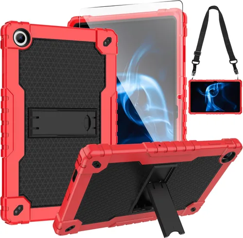 Onn Tablet Pro 11 pulgadas 2023 Funda con soporte y vidrio templado - Funda híbrida resistente - Rojo+Negro