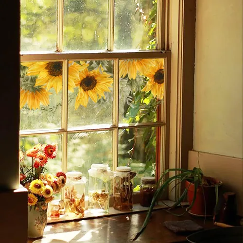 Vista 9 de Adhesivos florales para ventana con hojas verdes para decorar puertas de vidrio, hojas tropicales de plátano