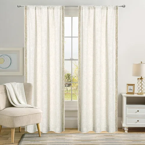 Vista 11 de Cortinas de mezcla de lino natural para sala de estar, dormitorio, paneles de cortina bohemios semitransparentes con textura de lino, filtrantes